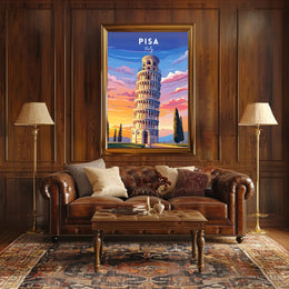 Leaning Tower of Pisa Scenic Art Travel Poster