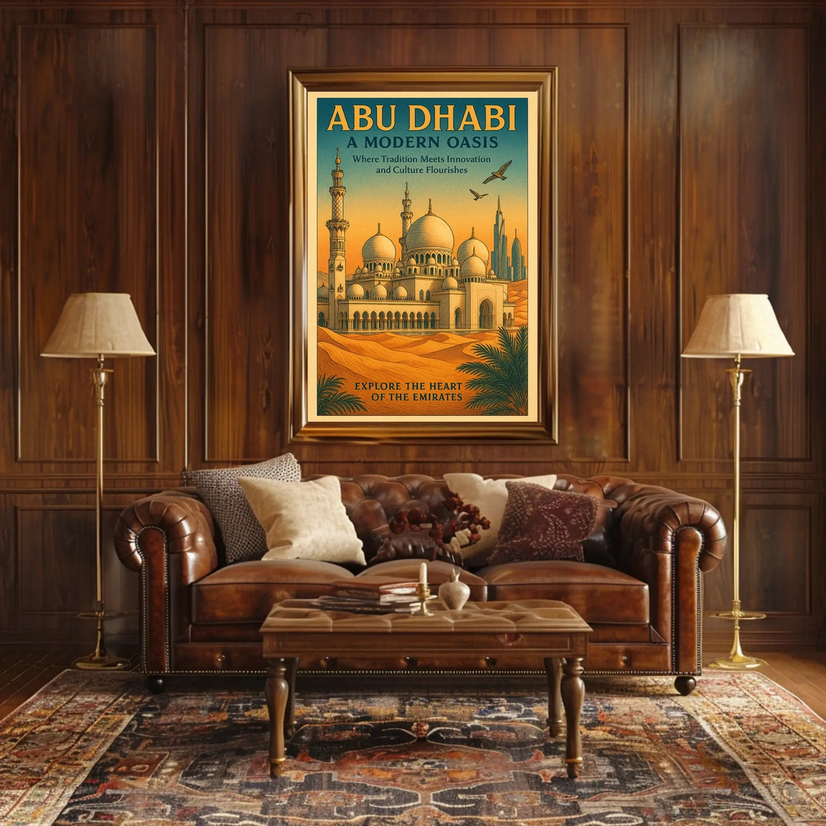Abu Dhabi Oasis Vintage Travel Poster