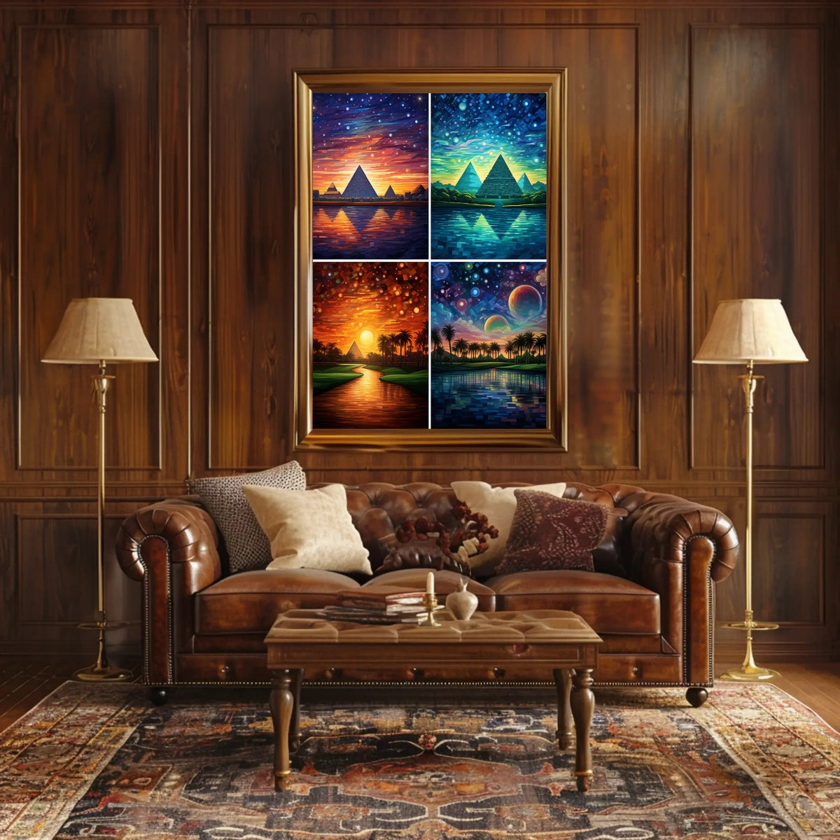 Egyptian Pyramids in Dreamlike Celestial Landscapes Cultural Poster