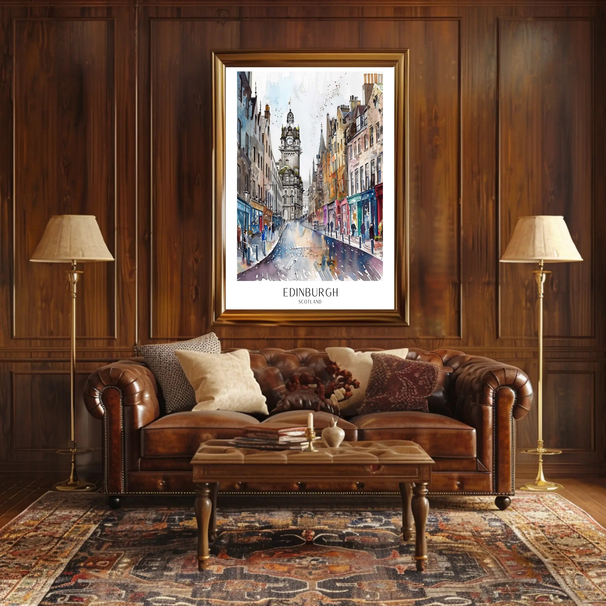 Vibrant Watercolor Street Scene in Edinburgh Urban or Cityscape Poster PosterGoat