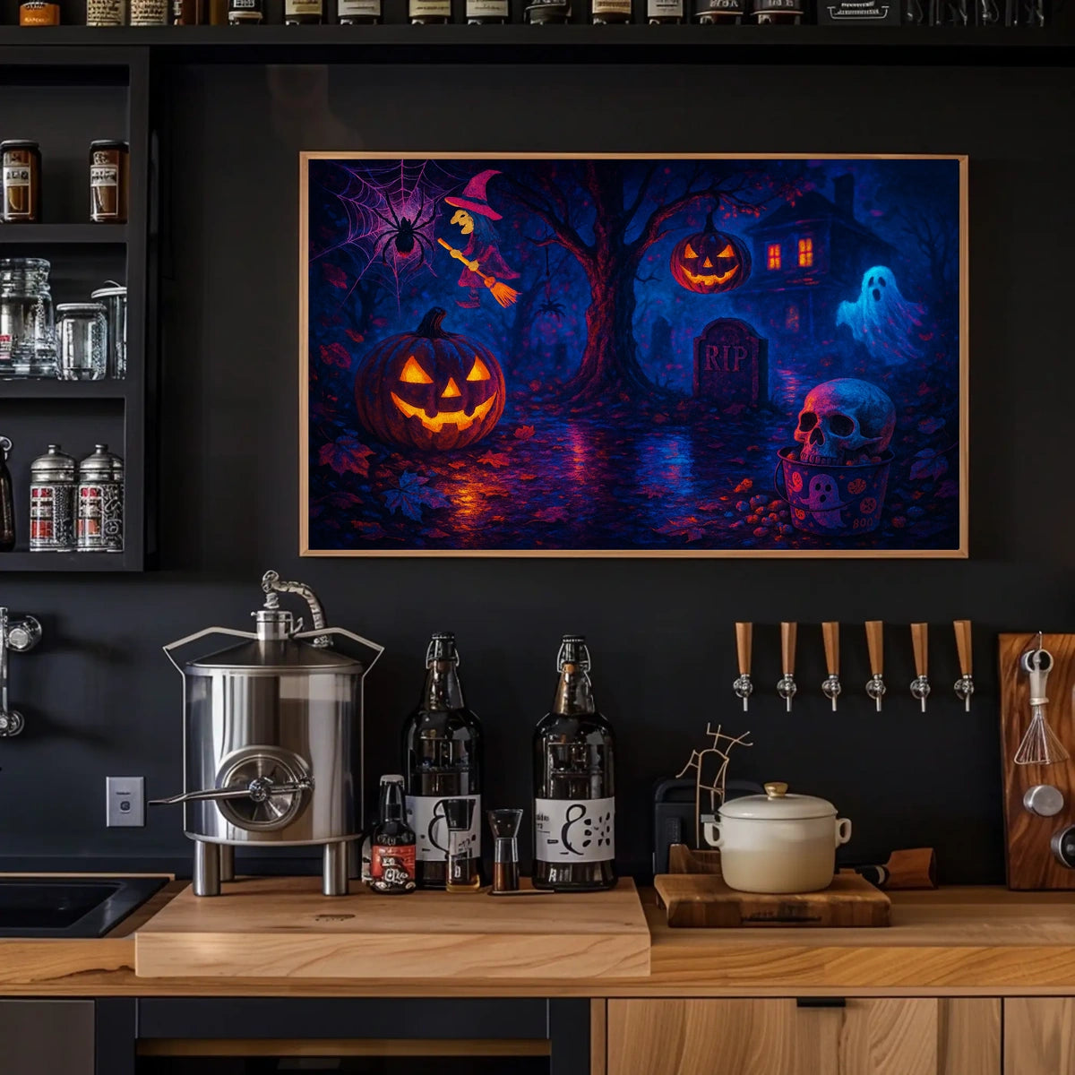 Halloween Night Spectacle Gothic Photography Realism NYC Skyline Spooky Vibe Urban Decor Lovers Poster