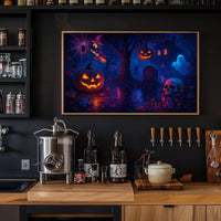 Halloween Night Spectacle Gothic Photography Realism NYC Skyline Spooky Vibe Urban Decor Lovers Poster