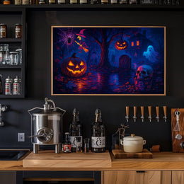 Halloween Night Spectacle Gothic Photography Realism NYC Skyline Spooky Vibe Urban Decor Lovers Poster