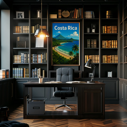 Costa Rica Tropical Coast Volcano View Travel Poster