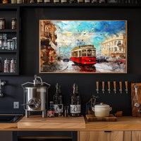 Vintage Tram Cityscape: Modern Impressionist Art Poster