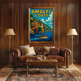 Amalfi Coast Poster Wall Art Scenic Italian Seaside Print