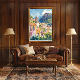Serene Mediterranean Village Poster PosterGoat