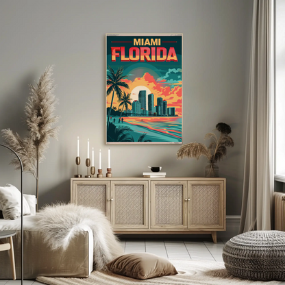 Miami Florida Sunset Vintage Poster