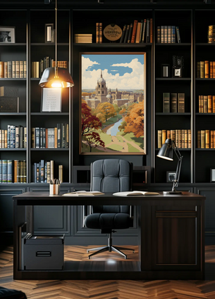 Oxford England Autumn River Campus Travel Poster