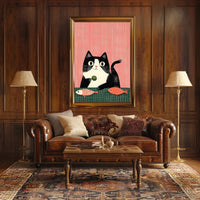 Cat Poster Whimsical Cat And Fish Wall Art Print