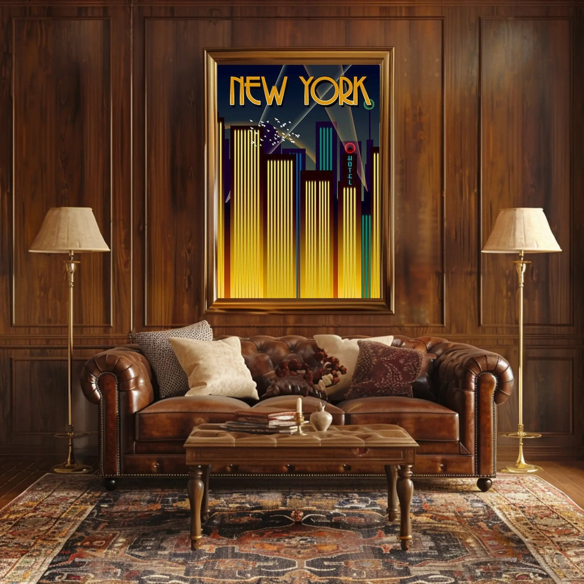 New York City Art Deco Skyline Poster Vintage Wall Art