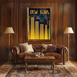 New York City Art Deco Skyline Poster Vintage Wall Art