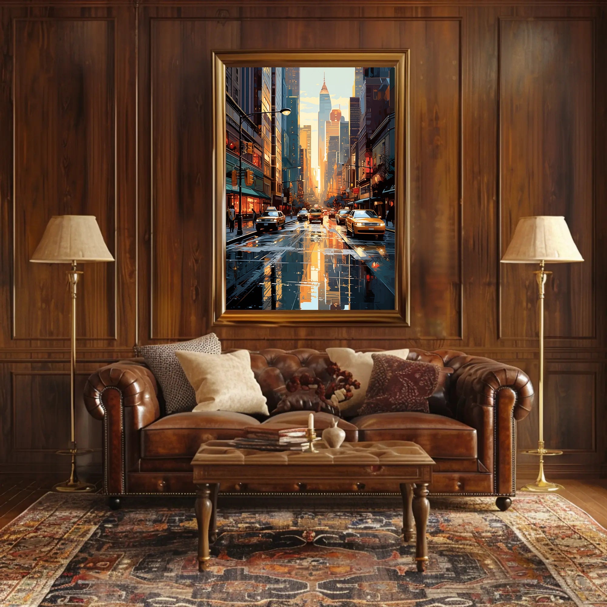 Stylized Urban Cityscape at Sundown Artistic Poster