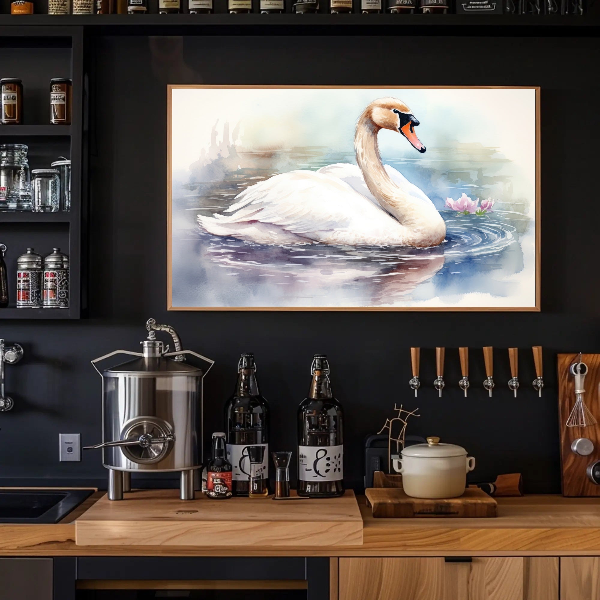 Tranquil Swan in Watercolor Poster PosterGoat