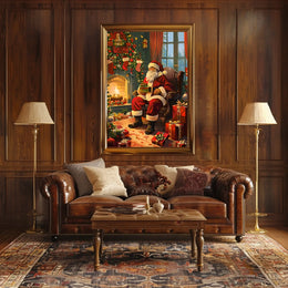 Santa Claus by the Fireplace Poster
