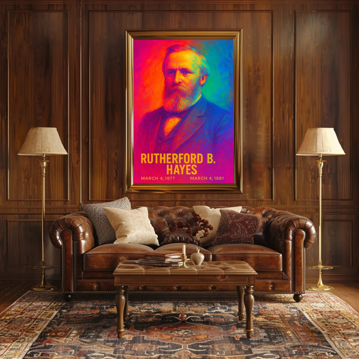 Rutherford B. Hayes 19th President of the United States Neon Gradient Overlay Poster