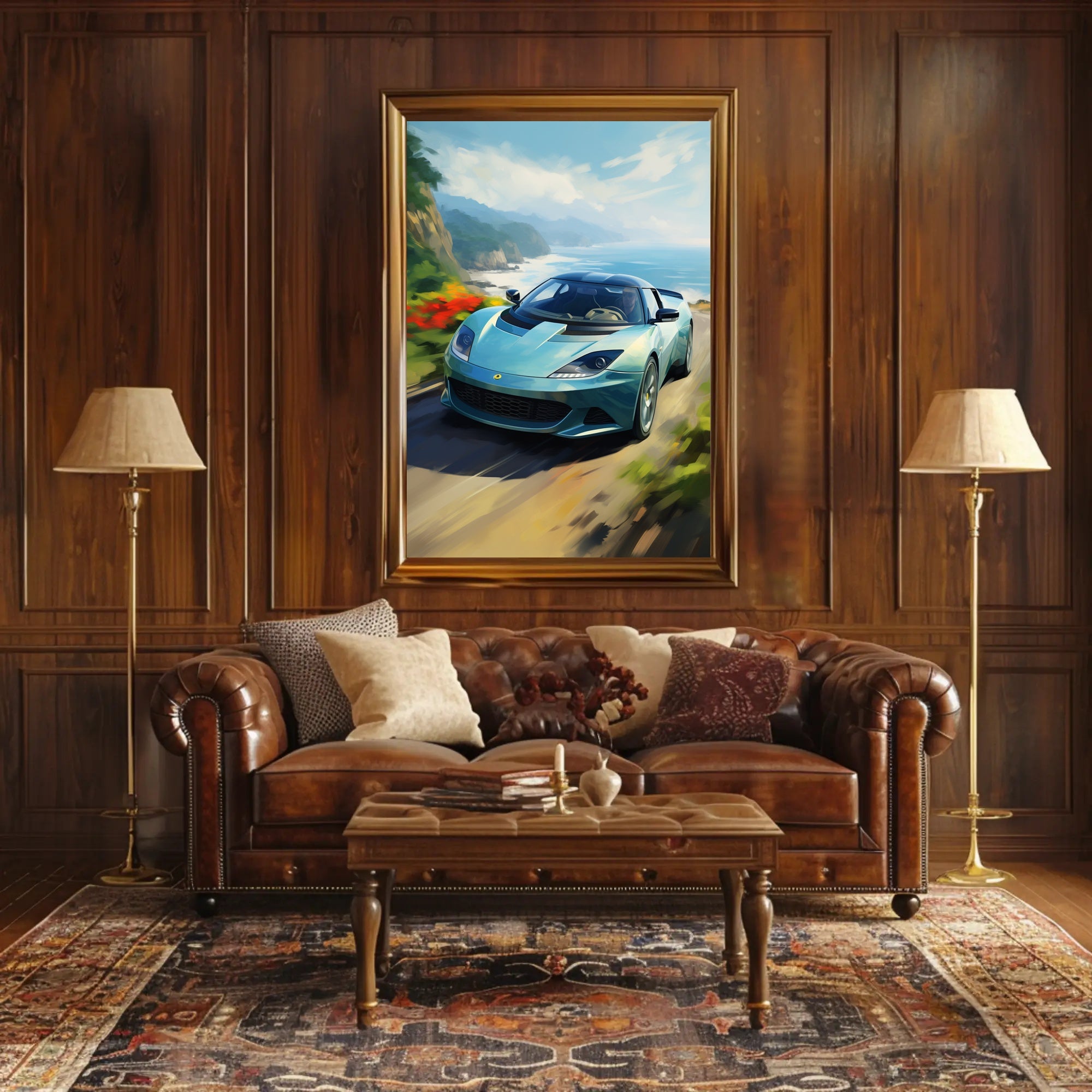 Coastal Drive with a Sports Car Poster PosterGoat