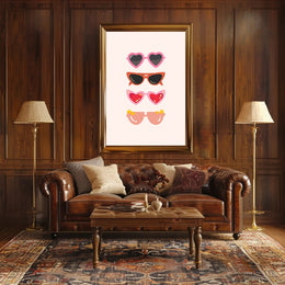 Stylish Sunglasses Collection in Playful Pop Culture Poster PosterGoat