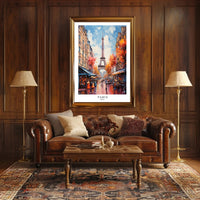Eiffel Tower Paris Street Scene Romantic Urban Cityscape Poster PosterGoat