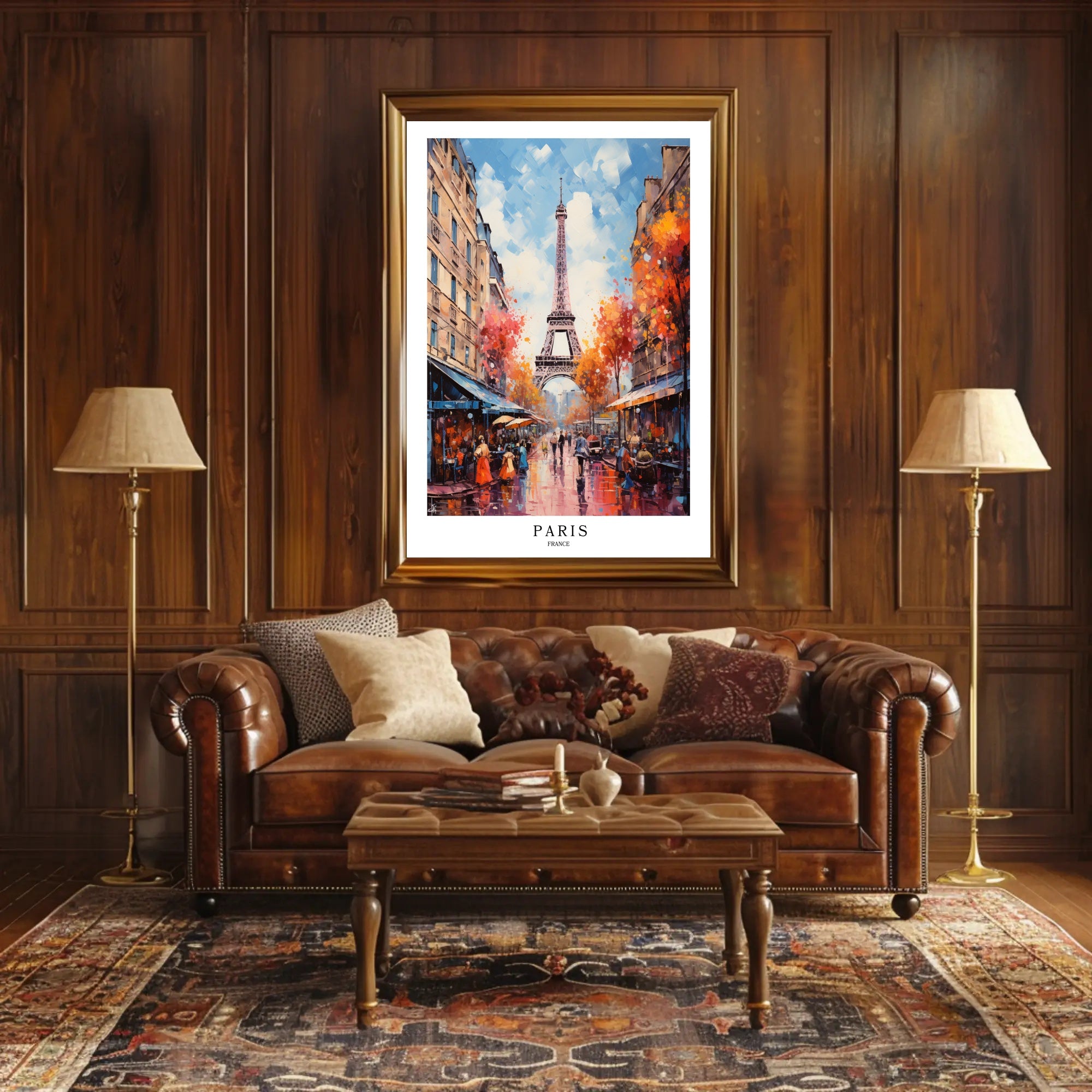 Eiffel Tower Paris Street Scene Romantic Urban Cityscape Poster PosterGoat