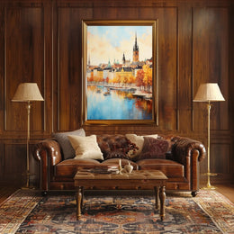 European Cityscape Elegance Captured in Scenic Travel Poster