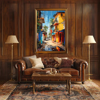 Vibrant Tropical Urban Street Scene Artistic Poster
