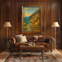 Amalfi Coast Vintage Travel Poster: Mediterranean Charm