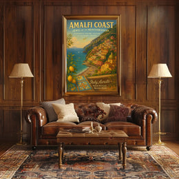 Amalfi Coast Vintage Travel Poster: Mediterranean Charm