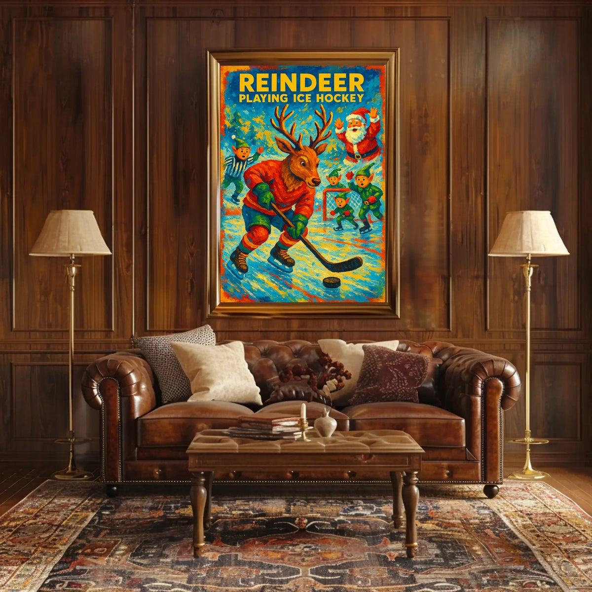 Reindeer Playing Ice Hockey Poster