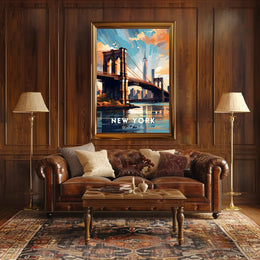 Brooklyn Bridge Sunset Cityscape Poster Modern Wall Art
