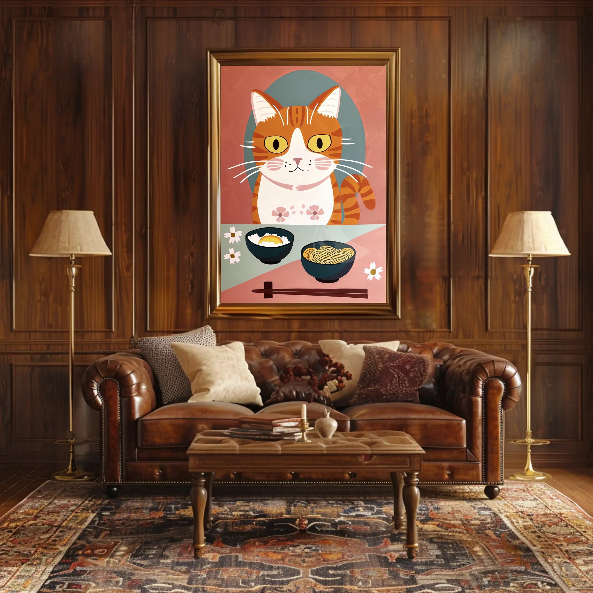 Whimsical Cat Dinner Scene Poster