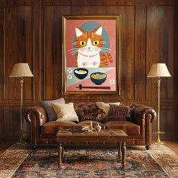 Whimsical Cat Dinner Scene Poster