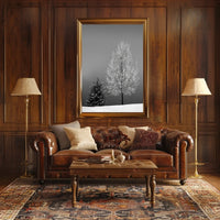 Serene Winter Landscape: Minimalist Black and White Artistic Poster