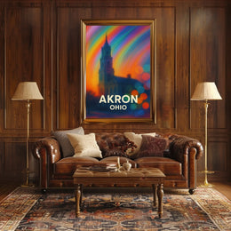 Akron Vibrant Rainbow Cityscape Impressionism Poster