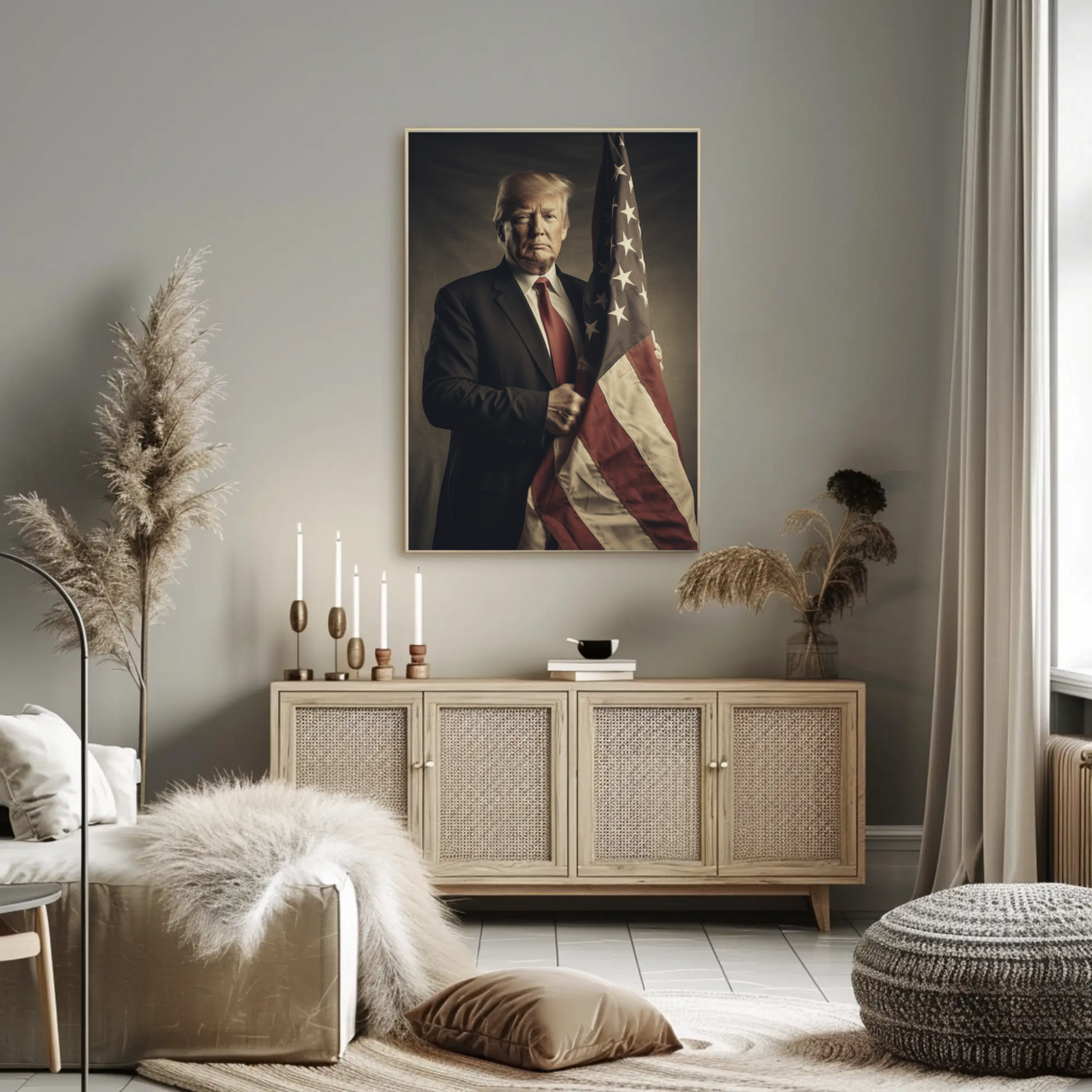 Vintage President Trump 2025 Poster American Flag Portrait