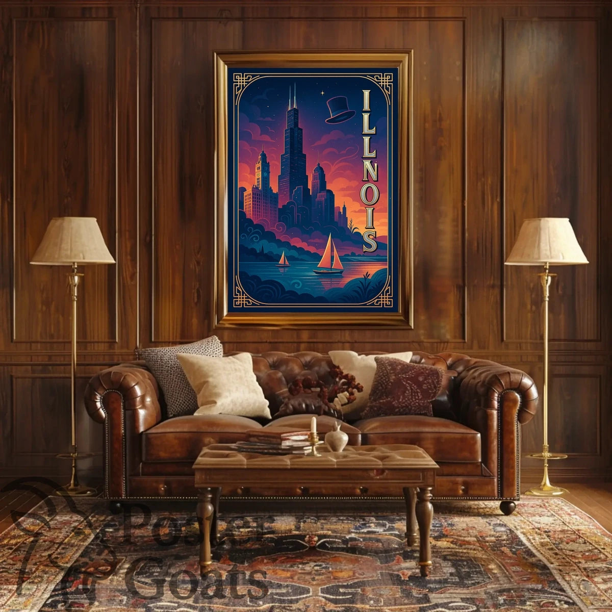 Illinois Skyline Vintage Design Urban or Cityscape Poster