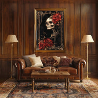Skull and Roses Art in Ornate Baroque Artistic Poster