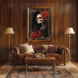 Skull and Roses Art in Ornate Baroque Artistic Poster