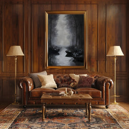 Serene Misty River Scene Artistic Poster PosterGoat