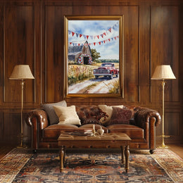 Rustic Barn And Vintage Truck Scene At Dusk Rural Poster