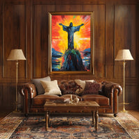 Vibrant Abstract Christ Statue Art: Abstract or Artistic Poster