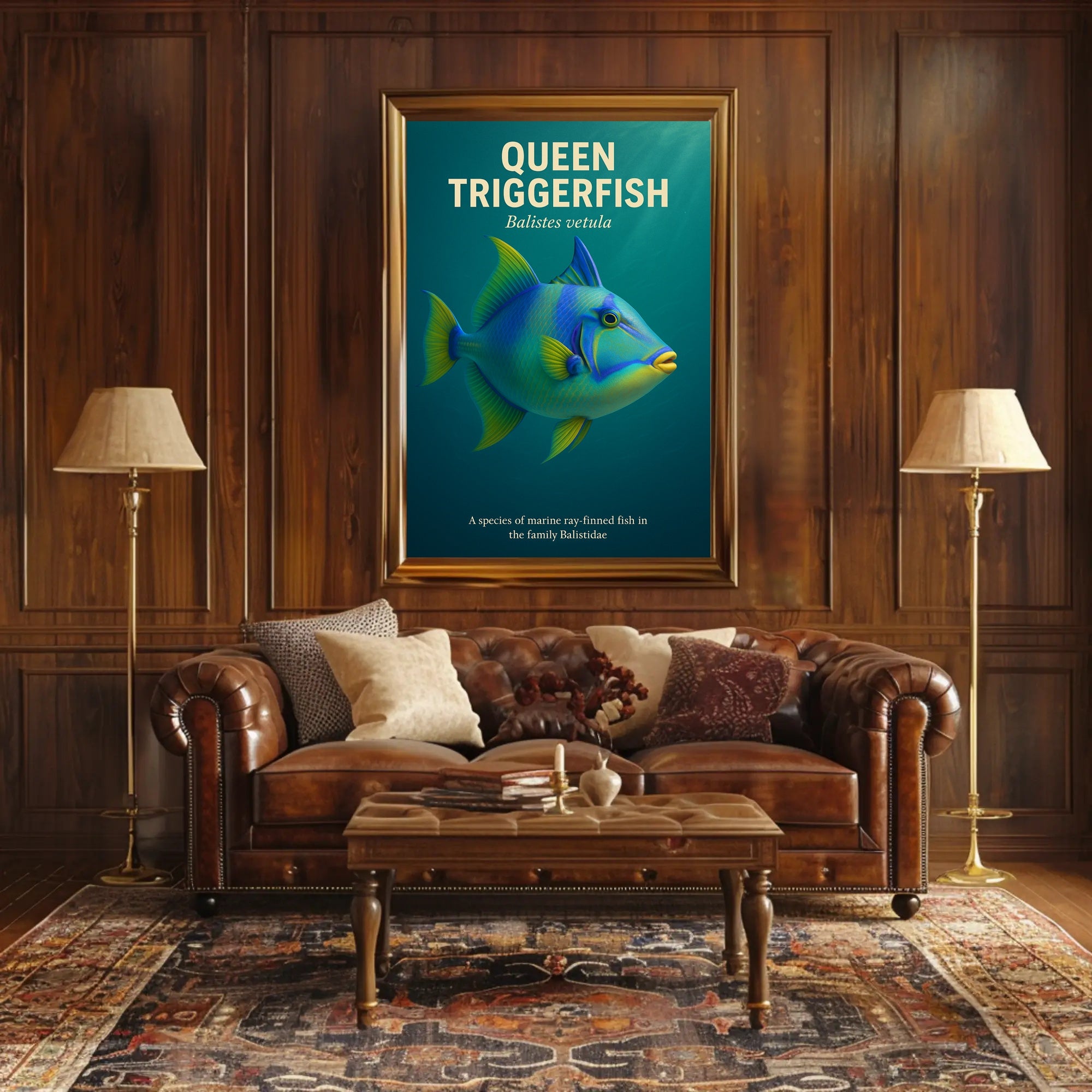 Queen Triggerfish Photorealistic Educational Animal Poster PosterGoat