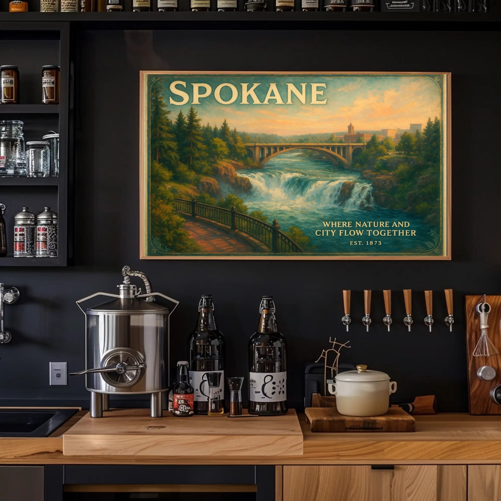 Spokane Nature and City Unite Travel Poster