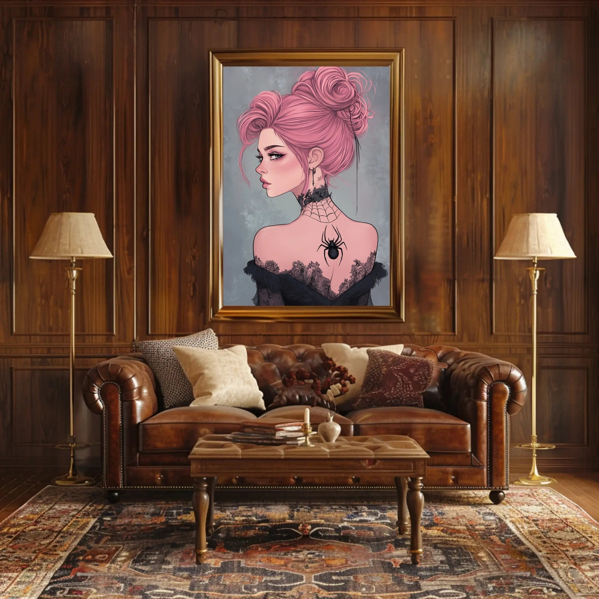 Gothic Elegance Woman Illustration Spider Tattoo Poster