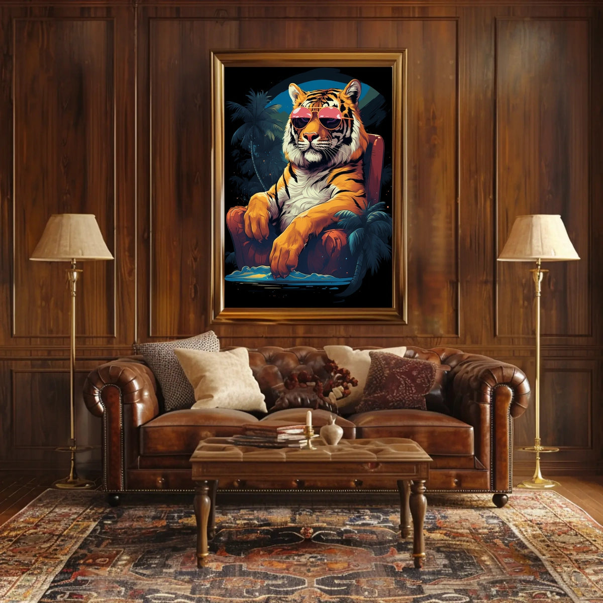 Tiger on Chair with Sunglasses - Animal Poster