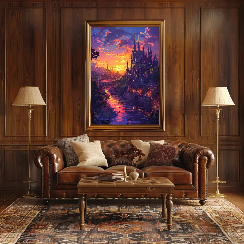 Enchanted Castle Fantasy Sunset Art Poster