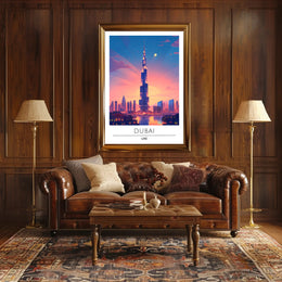 Dubai Sunset Burj Khalifa Urban Cityscape Poster