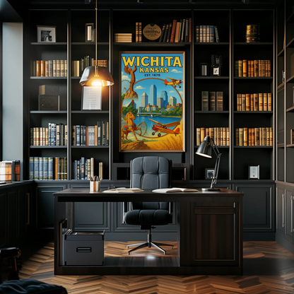Wichita Kansas Skyline Airplane River Horse Poster Poster