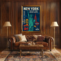 New York City Icons Travel Poster Retro Urban Wall Art