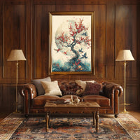 Cherry Blossom Harmony: Birds in Tranquil Flight PosterGoat